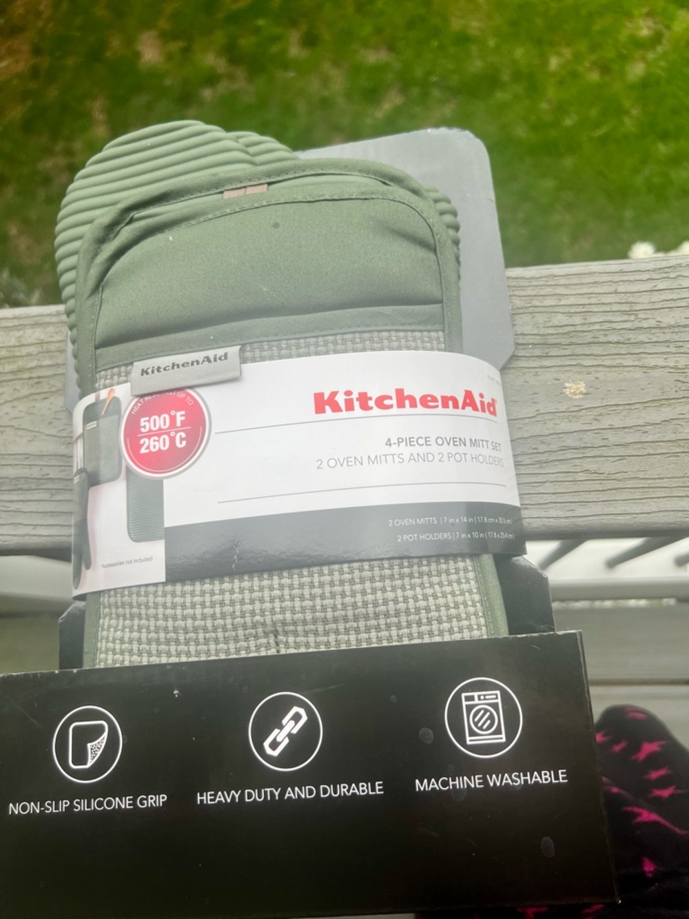 KitchenAid 4-Piece Oven Mitt and Pot Holder Set in Olive Green